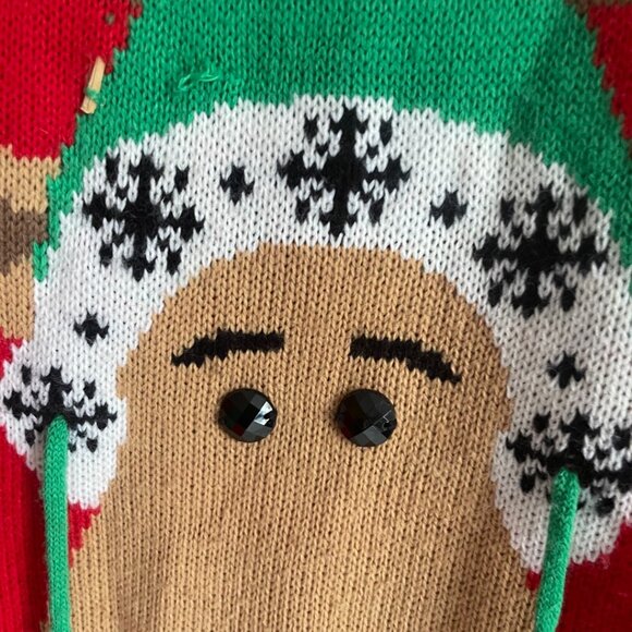Ugly Christmas Sweater – Red Reindeer with Pom Pom Hat - Picture 3 of 8